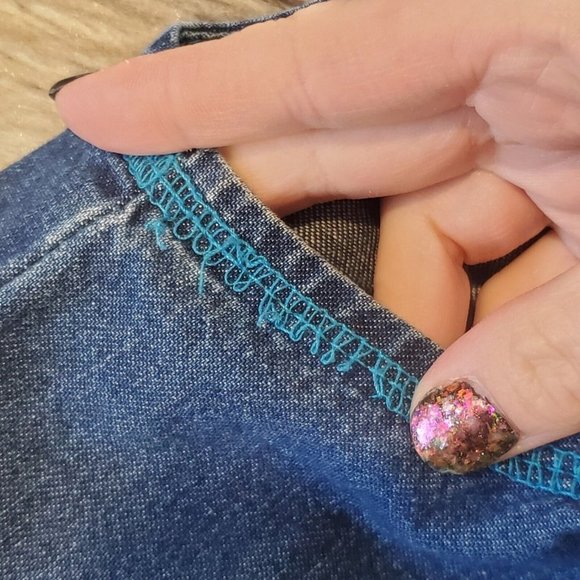 Vintage 90s Western Denim Jean Pinafore Dress Long Maxi Sleeveless Suede Sz M/L - Picture 9 of 9